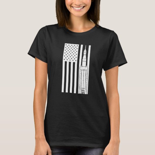 SLS Space Launch System Raket Amerikaanse Vlag T-shirt (Voorkant)