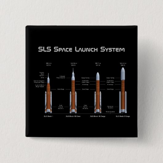 SLS Space Launch System Vierkante Button 5,1 Cm (Voorkant)