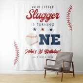 Slugger Baseball 1st Birthday Photo Backdrop Wandkleed (In situ)