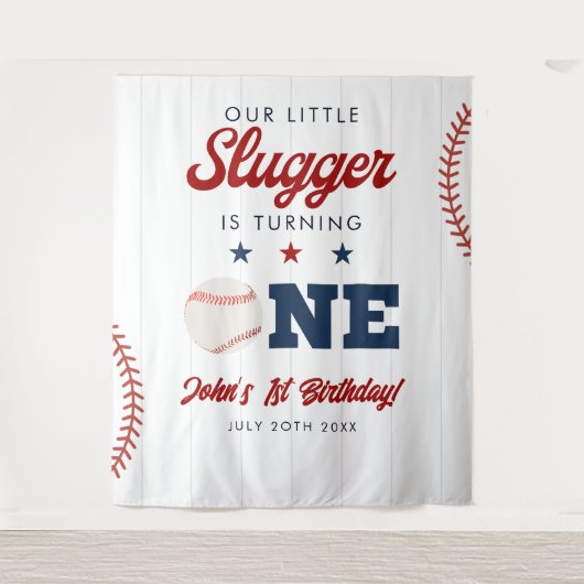Slugger Baseball 1st Birthday Photo Backdrop Wandkleed (Voorkant)