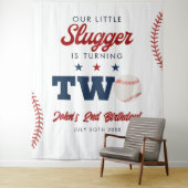 Slugger Baseball 2nd Birthday Photo Backdrop Wandkleed (In situ)