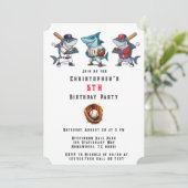 Slugger Shark Birthday Bash Foto Kaart (Staand voorkant)