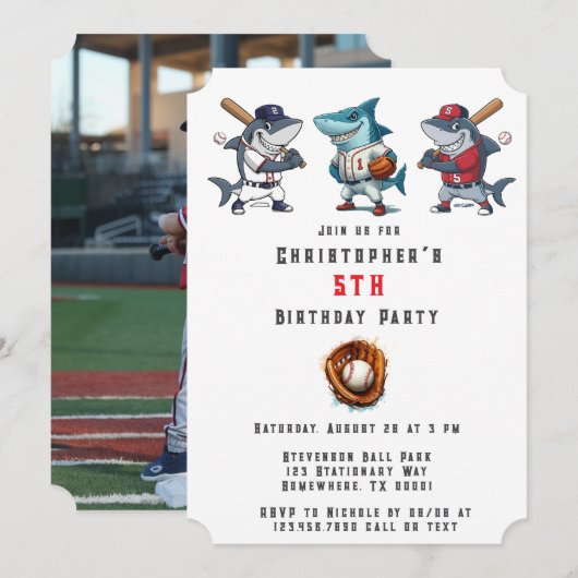 Slugger Shark Birthday Bash Foto Kaart (Voorkant / Achterkant)