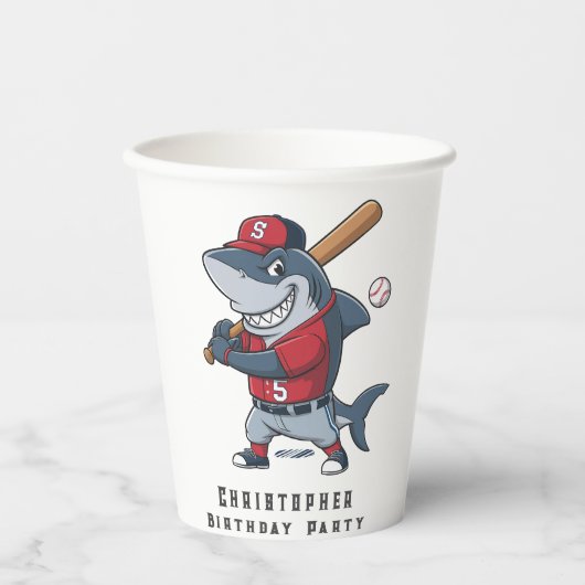 Slugger Shark Birthday Bash Papieren Bekers (Voorkant)