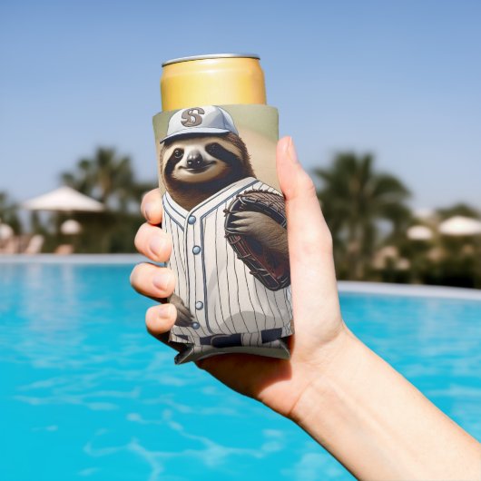 Slugger Sloth: Slow and Steady in het Bord Seltzer Blikjeskoeler (Insitu Zwembad)