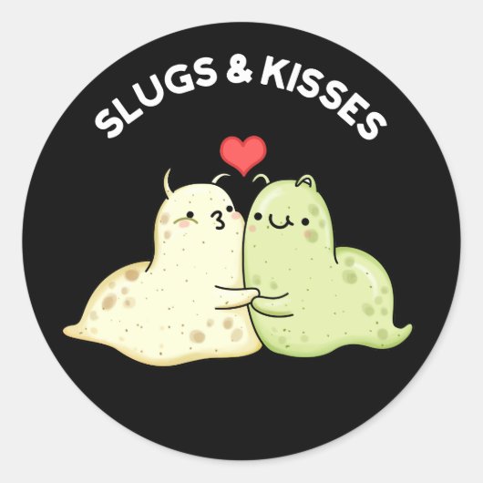 Slugs en Kisses Funny Slug Pun Dark BG Ronde Sticker (Voorkant)