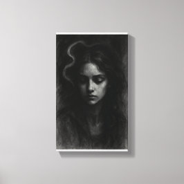 Sluier van Stilte - Dark Charcoal Portrait Canvas Afdruk