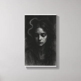 Sluier van Stilte - Dark Charcoal Portrait Canvas Afdruk