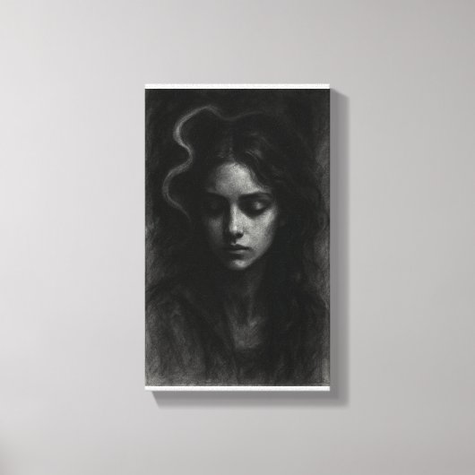 Sluier van Stilte - Dark Charcoal Portrait Canvas Afdruk (Voorkant)