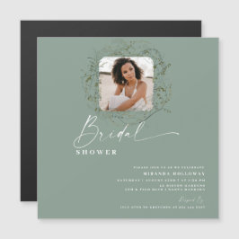 Sluierige Eucalyptus Groene Foto Bruidsdouche Magnetische Uitnodiging