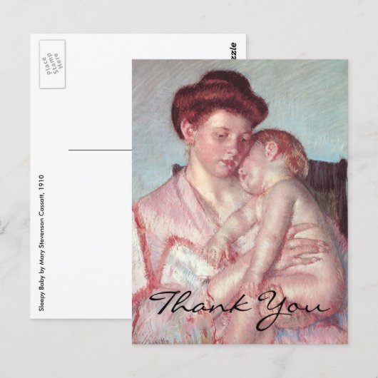 Sluimerende Baby door Mary Cassatt, Vintage Impres Briefkaart (Voorkant / Achterkant)