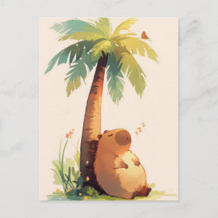 Sluimerende Capybara onder Tropische Palmboom Briefkaart