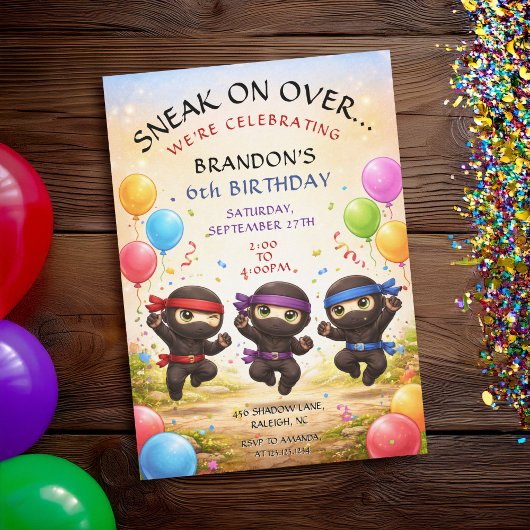 Sluip Drie Ninja's Schattige Kinderverjaardag Binn Kaart