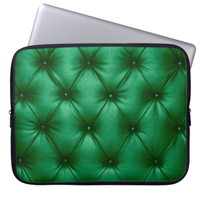 Sluit achtergrondtextuur van donkergroene hoofdlet laptop sleeve (Voorkant)