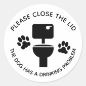 Sluit de deksel hond grappige toilet  ronde sticker (Voorkant)