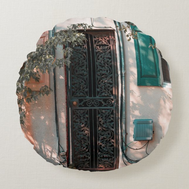 SLUIT DE GROENE WROUGHT IRON SECRIRITY DEUR ROND KUSSEN (Voorkant)