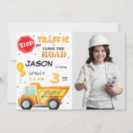 Sluit de Road Construction Photo Invitation Kaart