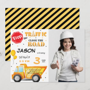 Sluit de Road Construction Photo Invitation Kaart