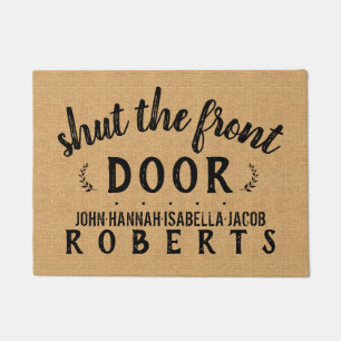 Sluit de voordeur Funny Custom Rustic Burlap Deurmat