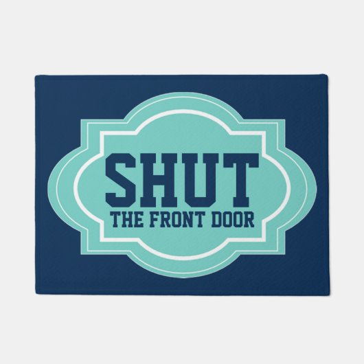 Sluit de voordeur van de grappige moderne kool. deurmat (Voorkant)