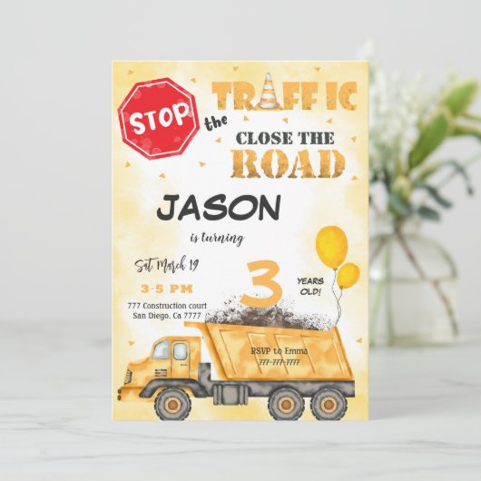Sluit de Wegenbouw Verjaardag Uitnodiging (Staand voorkant)