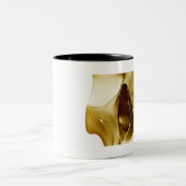 Sluit het frontale uitzicht van de hersenen in een tweekleurige koffiemok (Center)