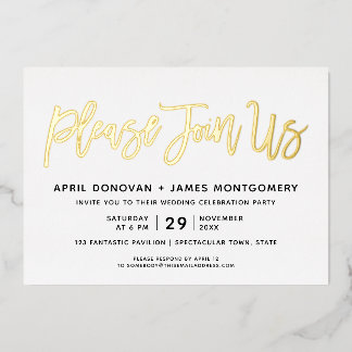 Sluit je aan bij de bruiloft voor penseeltypografi folie uitnodiging