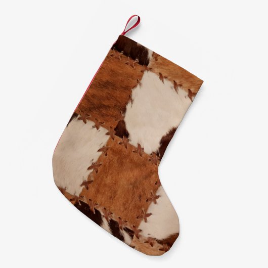 Sluit lederen patchwork gestructureerde achtergron kleine kerstsok (Voorkant (Hangend))