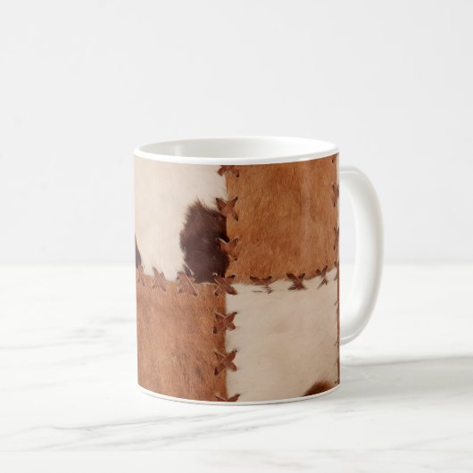 Sluit lederen patchwork gestructureerde achtergron koffiemok (Voorkant rechts)