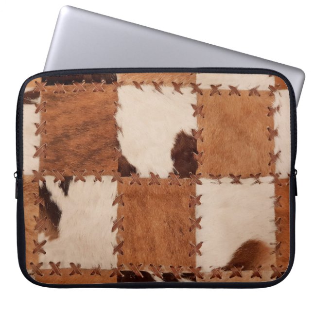 Sluit lederen patchwork gestructureerde achtergron laptop sleeve (Voorkant)