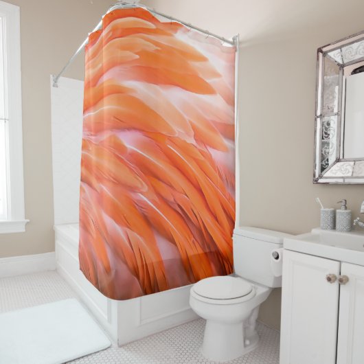 Sluiten Koraal en Roze Artistieke Flamingo Feather Douchegordijn (In situ)