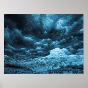 Sluiten van blauw ijs, IJsland Poster