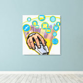 Sluiten van de hand op computermuis canvas afdruk (Insitu (Houten vloer))