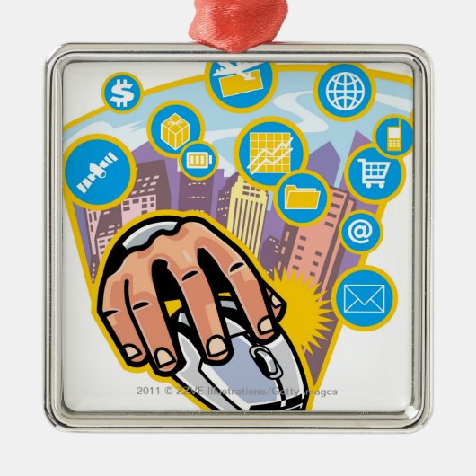 Sluiten van de hand op computermuis metalen ornament (Voorkant)