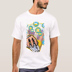 Sluiten van de hand op computermuis t-shirt