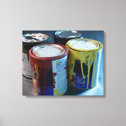 Sluiten van vier verfblikjes canvas afdruk (Voorkant)