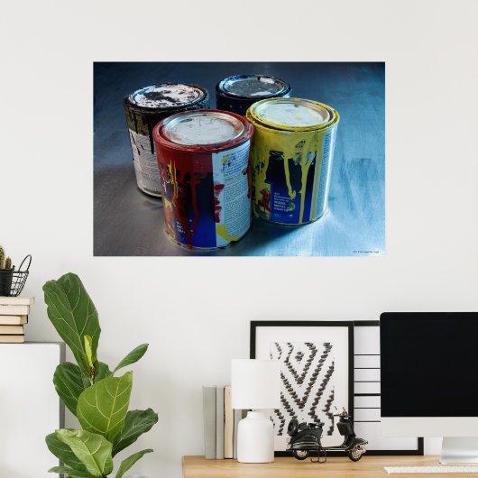 Sluiten van vier verfblikjes poster (Thuiskantoor)