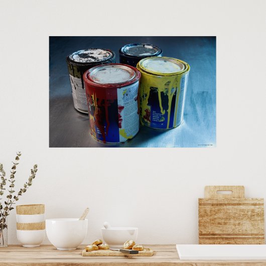 Sluiten van vier verfblikjes poster (Keuken)