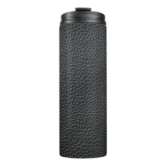 Sluiten van zwarte lederen textuur en achtergrond thermosbeker (Voorkant)
