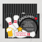 Sluiting Fun Bowling Birthday Party Invitation Kaart (Voorkant / Achterkant)