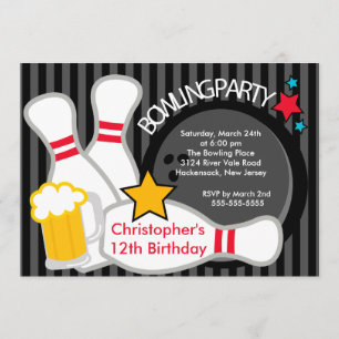 Sluiting Fun Bowling Birthday Party Invitation Kaart