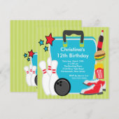 Sluiting Fun Bowling Birthday Party Invitation Kaart (Voorkant / Achterkant)