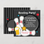 Sluiting Fun Bowling Birthday Party Invitation Kaart (Voorkant / Achterkant)