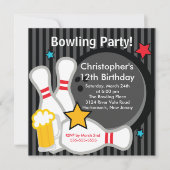 Sluiting Fun Bowling Birthday Party Invitation Kaart (Voorkant)