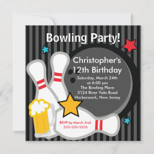 Sluiting Fun Bowling Birthday Party Invitation Kaart