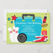 Sluiting Fun Bowling Birthday Party Invitation Kaart (Voorkant)