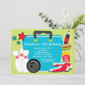 Sluiting Fun Bowling Birthday Party Invitation Kaart (Staand voorkant)