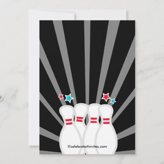Sluiting Fun Bowling Birthday Party Invitation Kaart (Achterkant)