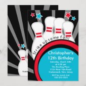 Sluiting Fun Bowling Birthday Party Invitation Kaart (Voorkant / Achterkant)