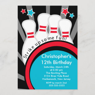 Sluiting Fun Bowling Birthday Party Invitation Kaart